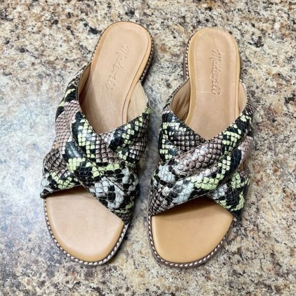 MADEWELL The Skyler Criss Cross Slide Sandal in Snake Embossed Leather Size 7 - Picture 3 of 10